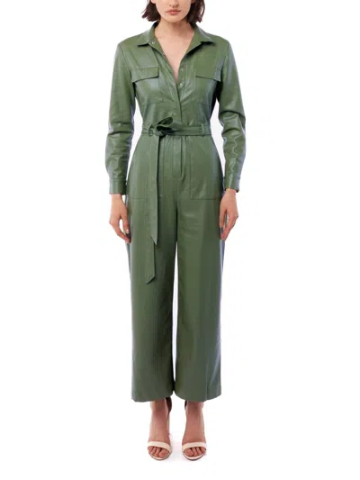 Lblc The Label Meyer Faux Leather Jumpsuit In Olive In Green