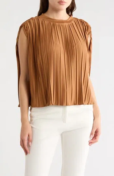 Lblc The Label Olivia Sleeveless Pleated Cape Top In Blue