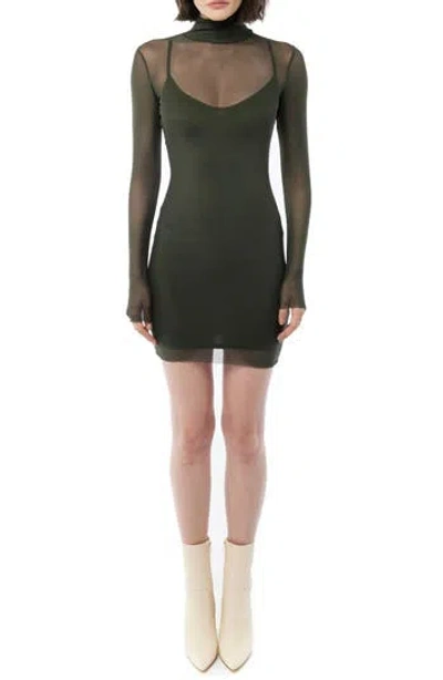 Lblc The Label Porscha Mesh Mock Neck Minidress In Green