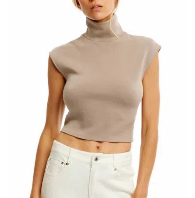 Lblc The Label Winslow Sleeveless Turtleneck Top In Mocha In Animal Print