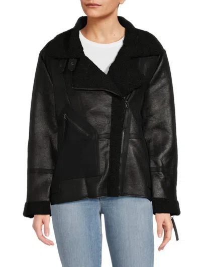 Lblc The Label Women's Alecia Faux Fur Lined Vegan Leather Jacket In Black