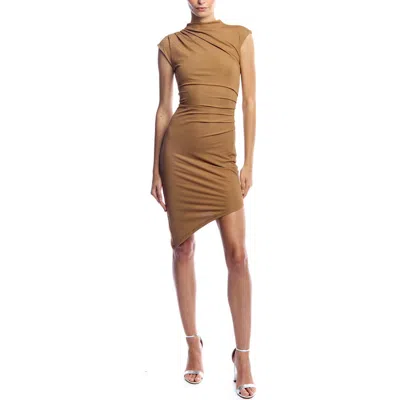 Lblc The Label Zappa Shirred Mini Dress In Brown