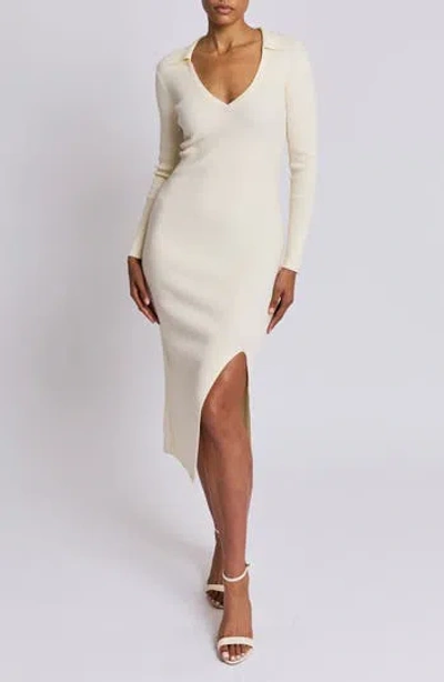 Lblc The Label Zoe Ribbed Collared Midi Dress In Multi