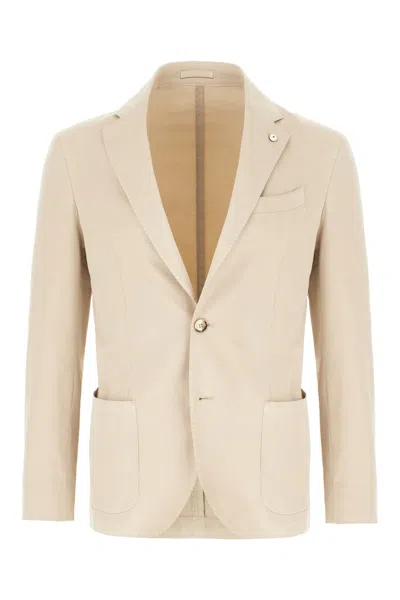 L.b.m 1911 Beige Stretch Cotton Blend Blazer In Neutral