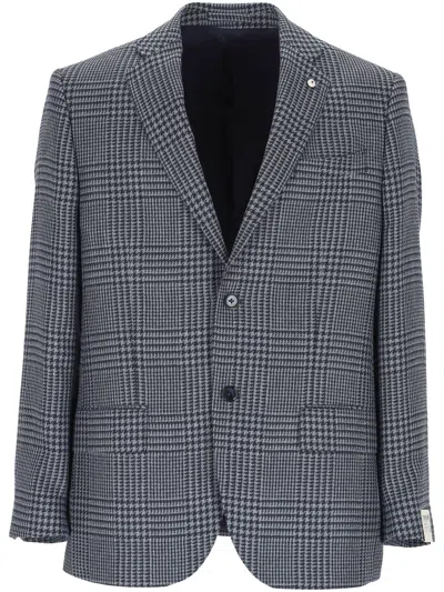 L.b.m 1911 L.b.m. 1911 Blue Single Breasted Checked Jacket In Multicolor