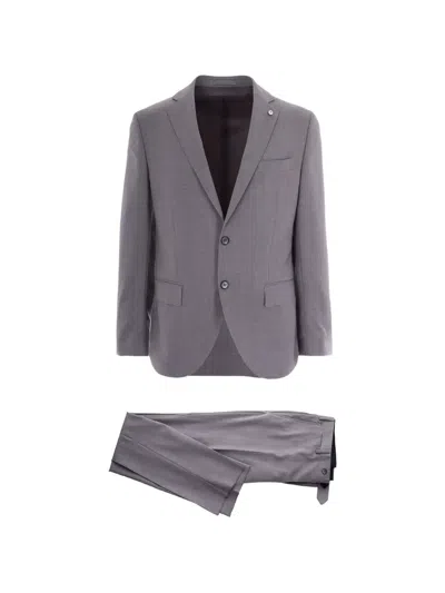 L.b.m 1911 Pearl Grey Single-breasted Suit In Blue