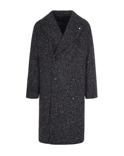 L.b.m 1911 Double-breasted Herringbone Coat In Black