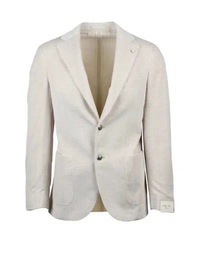 L.b.m 1911 Cotton Velvet Jacket With Rounded Design And Button Closure In Neutral