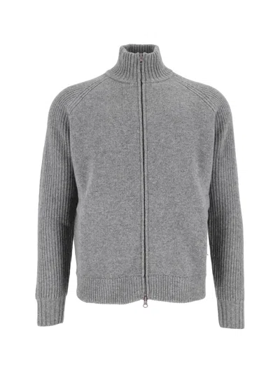 L.b.m 1911 Ribbed-knit Zip-up Cardigan In Gray