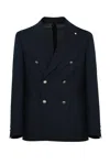 L.b.m 1911 Double-breasted Jacket In Cotton And Wool In Blu