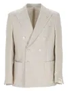 L.b.m 1911 Double-breasted Linen Blazer In Neutral
