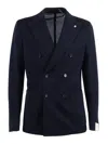 L.b.m 1911 Double Breasted Structured Blazer In Blue