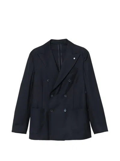 L.b.m 1911 Double-breasted Peak-lapel Blazer In Blue