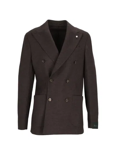 L.b.m 1911 Double-breasted Peak-lapel Blazer In Brown