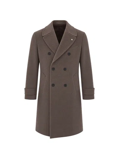 L.b.m 1911 Double-breasted Peak-lapel Coat In Brown