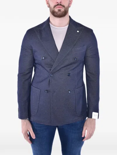 L.b.m 1911 Double-breasted Textured Jacket In Blue