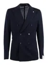 L.b.m 1911 Double Breasted Structured Blazer In Blue