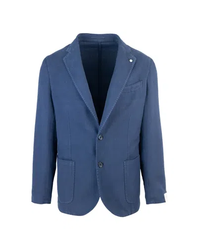 L.b.m 1911 Single-breasted Jacket In Ramie Cotton In Blue
