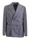 L.b.m 1911 Textured Double Breasted Cotton Jacket In Blue