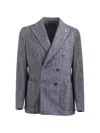 L.b.m 1911 Textured Double Breasted Cotton Jacket In Gray