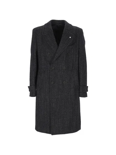 L.b.m 1911 Herringbone-pattern Double-breasted Coat In Gray