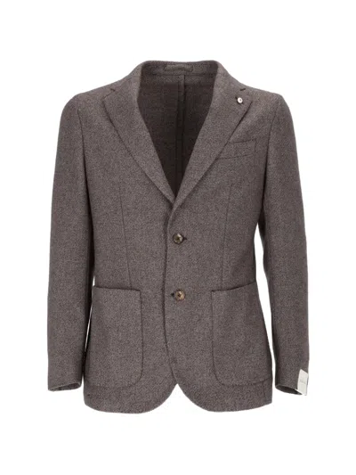 L.b.m 1911 Herringbone-pattern Single-breasted Blazer In Brown