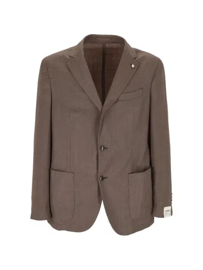 L.b.m 1911 Herringbone-weave Blazer In Brown