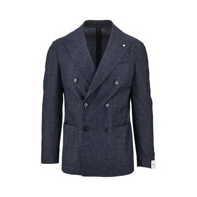 L.b.m 1911 L. B.m. 1911 Denim-effect Fabric Double-breasted Jacket In Blue