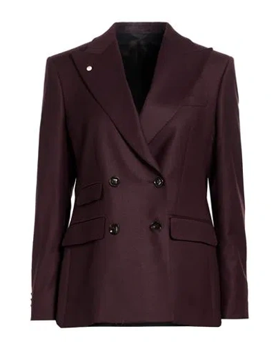 L.b.m 1911 L. B.m. 1911 Woman Blazer Plum Size 8 Virgin Wool, Elastane In Animal Print