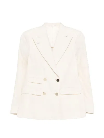 L.b.m 1911 L.b.m. 1911 Linen Blend Double Breasted Jacket In Panna