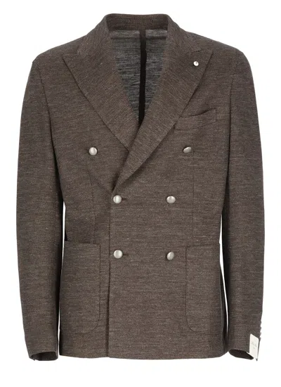 L.b.m 1911 Linen Double Breasted Jacket In Brown