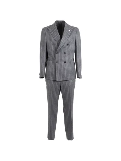 L.b.m 1911 Grey Pinstripe Double Breasted Suit In Gray