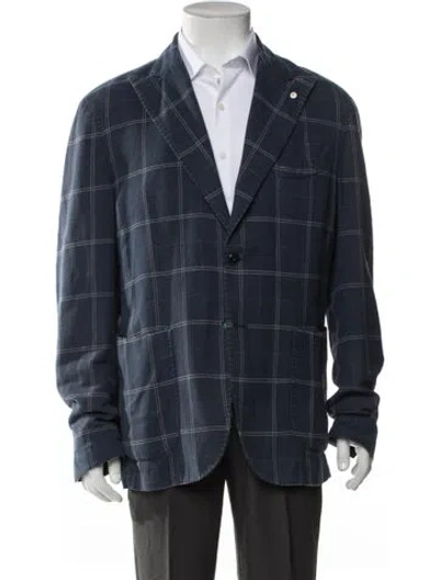 Pre-owned L.b.m 1911 Plaid Print Blazer In Blue