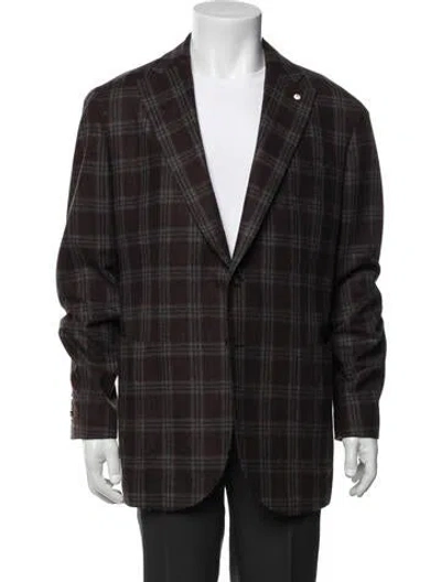 Pre-owned L.b.m 1911 Plaid Print Blazer In Brown
