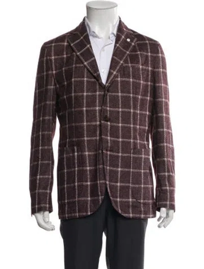 Pre-owned L.b.m 1911 Plaid Print Blazer In Burgundy
