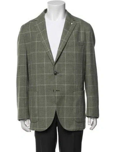Pre-owned L.b.m 1911 Plaid Print Blazer In Green