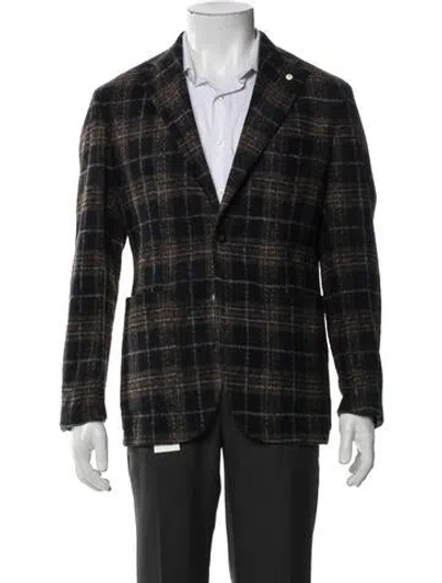 Pre-owned L.b.m 1911 Plaid Print Peacoat In Black