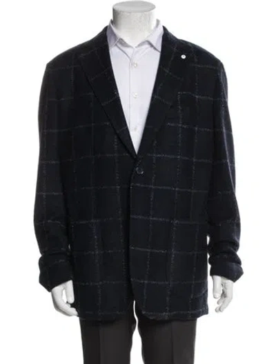 Pre-owned L.b.m 1911 Plaid Print Peacoat In Blue