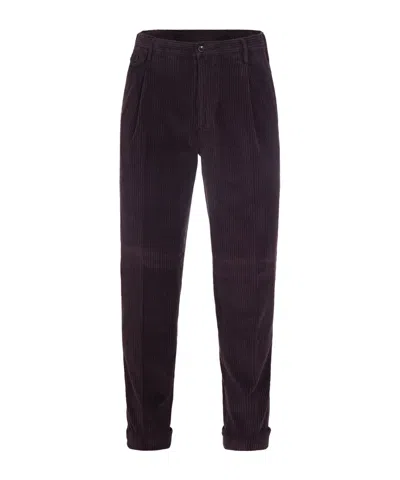 L.b.m 1911 Pleated Corduroy Trousers In Burgundy