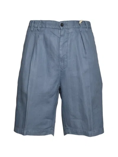 L.b.m 1911 Pleated Herringbone Shorts In Blue