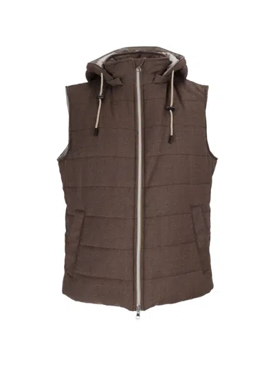 L.b.m 1911 Quilted Hooded Gilet In Brown