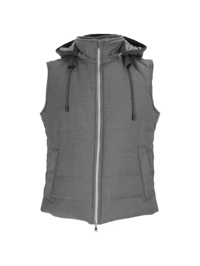 L.b.m 1911 Quilted Hooded Gilet In Gray