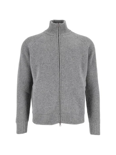 L.b.m 1911 Ribbed-knit Zip-up Cardigan In Gray