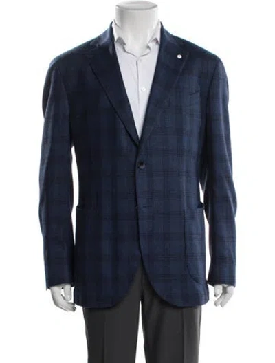 Pre-owned L.b.m 1911 Silk Plaid Print Blazer In Blue