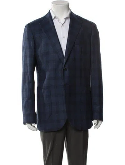 Pre-owned L.b.m 1911 Silk Plaid Print Blazer In Blue