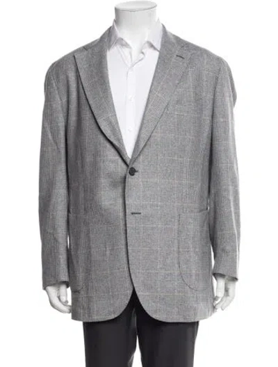 Pre-owned L.b.m 1911 Silk Plaid Print Jacket In Grey