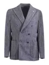 L.b.m 1911 Textured Double Breasted Cotton Jacket In Gray