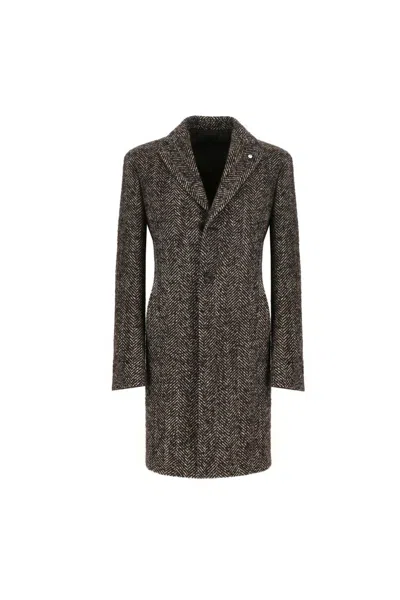 L.b.m 1911 Tailored Brown Herringbone Coat In Gray