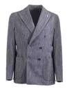 L.b.m 1911 Textured Double Breasted Cotton Jacket In Gray