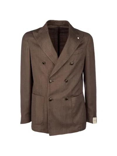 L.b.m 1911 Tom Double-breasted Herringbone Jacket In Brown